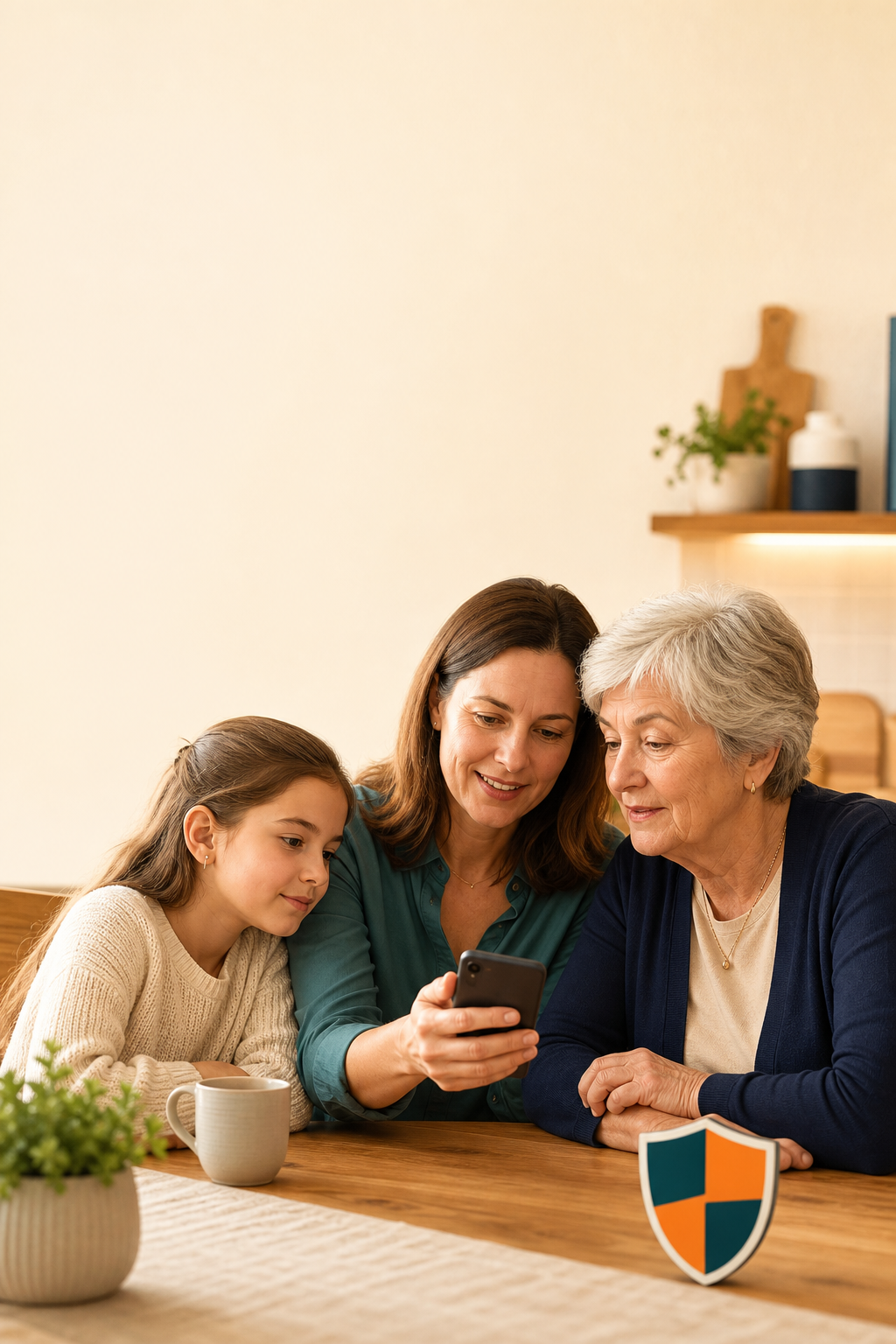 Mehrgenerationenfamilie mit dem Hinweis: Schutztraining, keine Software